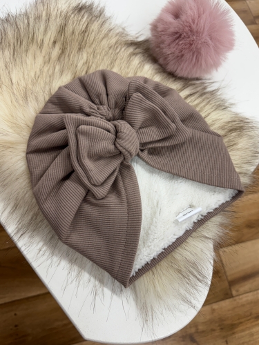 Jesienno zimowy turban ocieplany z kokardą