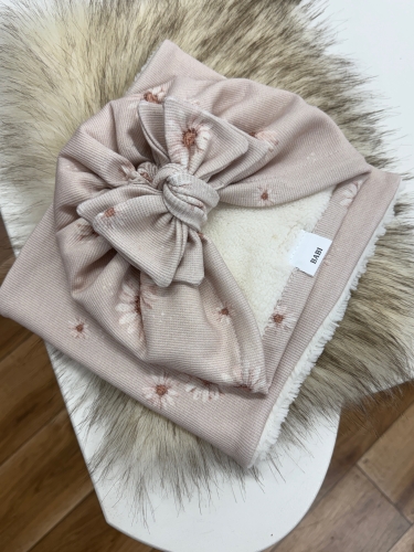 Turban zimowy z kokardką czapka plus komin dla dziewczynki dziecięcy