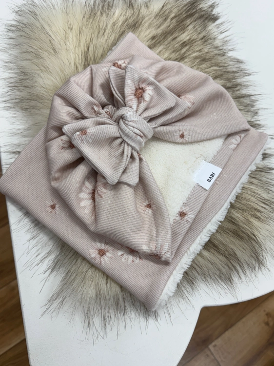 Czapka turban z kokardką plus komin zimowy